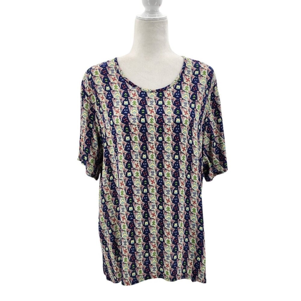 Womens Small Top Linen Multicolor Relaxed Fit Crinkle Tunic Top Boho Hippie